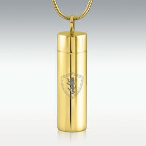 Shield Gold Cylinder Stainless Steel Cremation Jewelry