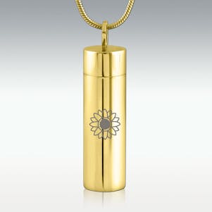 Anemone Flower Gold Cylinder Stainless Steel Cremation Jewelry