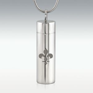 Fleur-di-lis Cylinder Stainless Steel Cremation Jewelry