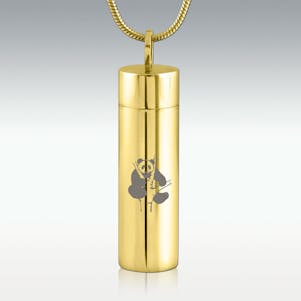 Panda Gold Cylinder Stainless Steel Cremation Jewelry