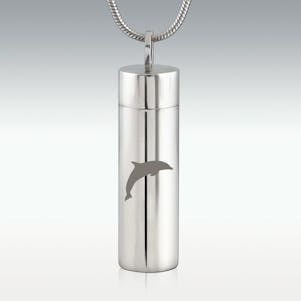 Dolphin Cylinder Stainless Steel Cremation Jewelry - Engravable