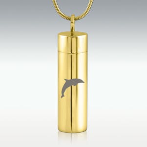 Dolphin Gold Cylinder Stainless Steel Cremation Jewelry