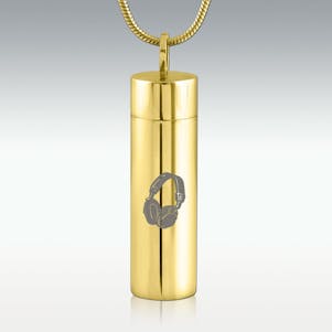 Headphones Gold Cylinder Stainless Steel Cremation Jewelry