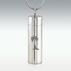 Palm Tree Cylinder Stainless Steel Cremation Jewelry-Engravable