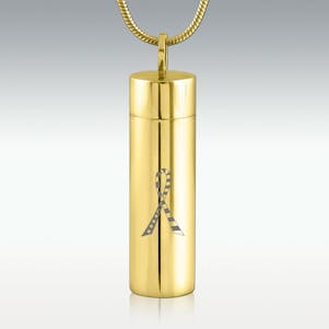 Patriotic Ribbon Gold Cylinder Stainless Steel Cremation Jewelry