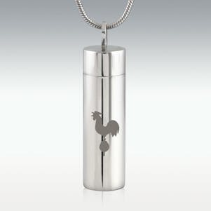 Rooster Cylinder Stainless Steel Cremation Jewelry - Engravable