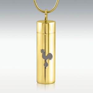 Rooster Gold Cylinder Stainless Steel Cremation Jewelry