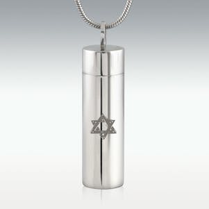 Star Of David Cylinder Stainless Steel Cremation Jewelry