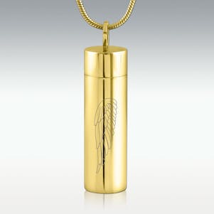 Wing Gold Cylinder Stainless Steel Cremation Jewelry