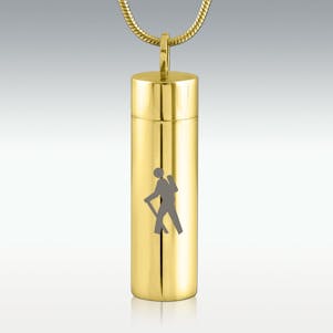 Hiking Gold Cylinder Stainless Steel Cremation Jewelry