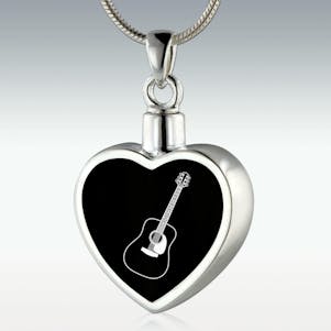 Acoustic Guitar Inlay Heart Sterling Silver Memorial Jewelry