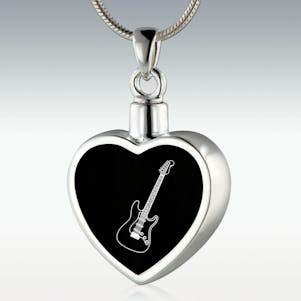 Electric Guitar Inlay Heart Sterling Silver Memorial Jewelry