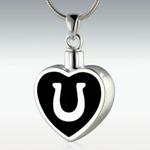 Horseshoe Inlay Heart Sterling Silver Memorial Jewelry