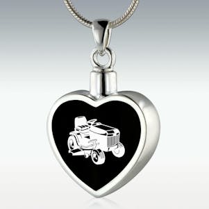 Lawn Mower Inlay Heart Sterling Silver Memorial Jewelry