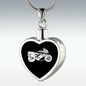 Sport Motorcycle Inlay Heart Sterling Silver Memorial Jewelry
