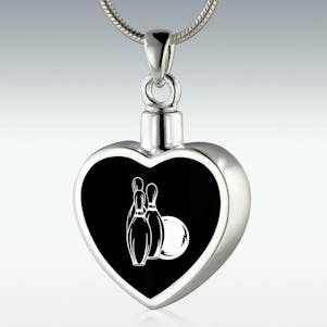 Bowling Inlay Heart Sterling Silver Memorial Jewelry -Engravable
