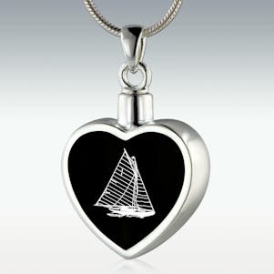 Sailboat Inlay Heart Sterling Silver Memorial Jewelry-Engravable
