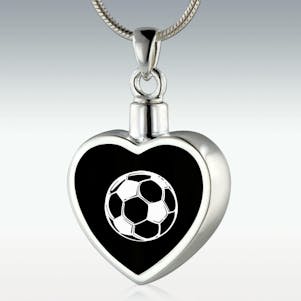 Soccer Inlay Heart Sterling Silver Memorial Jewelry - Engravable