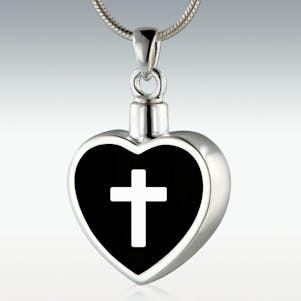 Traditional Cross Inlay Heart Sterling Silver Memorial Jewelry