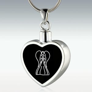 Angel Inlay Heart Sterling Silver Memorial Jewelry - Engravable