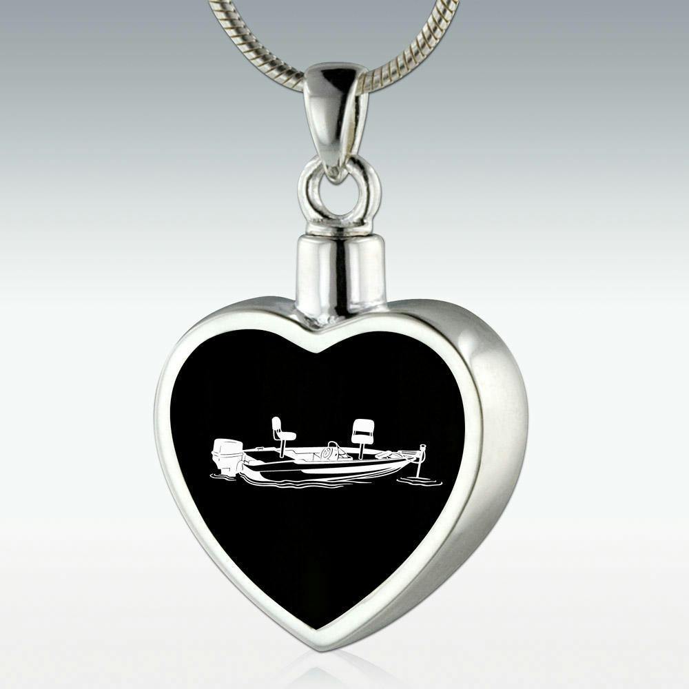 Bass Fishing Boat Inlay Sterling Urn Necklace - Perfect Memorials