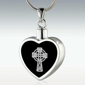 Celtic Cross Inlay Heart Sterling Silver Memorial Jewelry