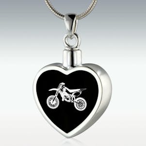 Dirt Bike Inlay Heart Sterling Silver Memorial Jewelry