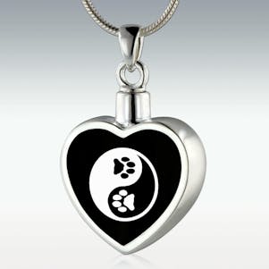 Paw Yin-Yang Inlay Heart Sterling Silver Memorial Jewelry