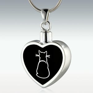 Sitting Cat Inlay Heart Sterling Silver Memorial Jewelry