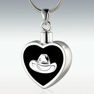 Cowboy Hat Inlay Heart Sterling Silver Memorial Jewelry