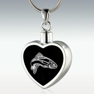 Fish Inlay Heart Sterling Silver Memorial Jewelry - Engravable
