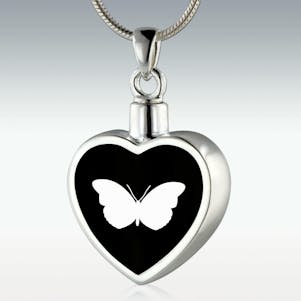 Simple Butterfly Inlay Heart Sterling Silver Memorial Jewelry
