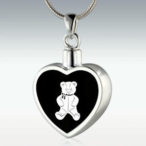 Teddy Bear Inlay Heart Sterling Silver Memorial Jewelry