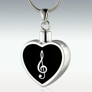 Treble Clef Inlay Heart Sterling Silver Memorial Jewelry