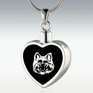 Wolf Head Inlay Heart Sterling Silver Memorial Jewelry