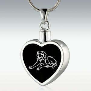 Laying Dog Inlay Heart Sterling Silver Memorial Jewelry