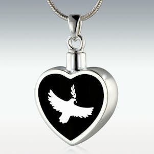 Peace Dove Inlay Heart Sterling Silver Memorial Jewelry
