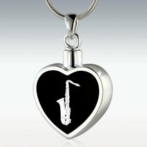 Saxophone Inlay Heart Sterling Silver Memorial Jewelry