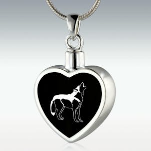 Wolf Inlay Heart Sterling Silver Memorial Jewelry - Engravable