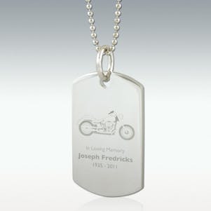 Motorcycle Dog Tag Engraved Pendant - Silver