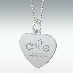 Motorcycle Engraved Heart Pendant - Silver