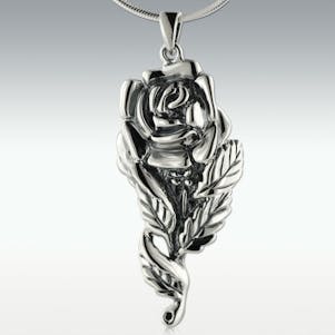 Extra Large Rose 14k White Gold Cremation Jewelry