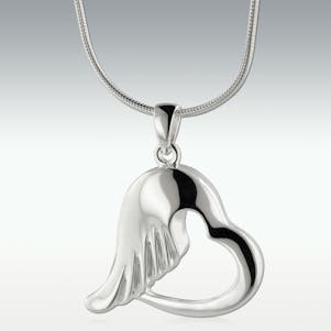 Wing Heart 14k White Gold Cremation Jewelry - Engravable