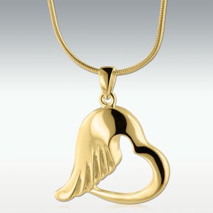Wing Heart Solid 14k Gold Cremation Jewelry - Engravable