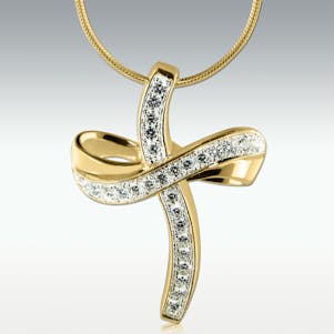 Glittering Cross Solid 14k Gold Cremation Jewelry