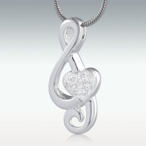 Treble Clef Heart Sterling Silver Cremation Jewelry - Engravable