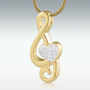 Treble Clef Heart Solid 14k Gold Cremation Jewelry - Engravable