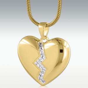 Broken Heart Solid 14k Gold Cremation Jewelry - Engravable