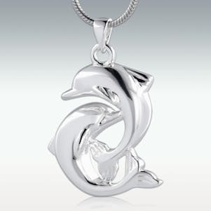 Doting Dolphins 14k White Gold Cremation Jewelry - Engravable