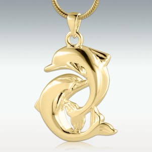 Doting Dolphins Solid 14k Gold Cremation Jewelry - Engravable